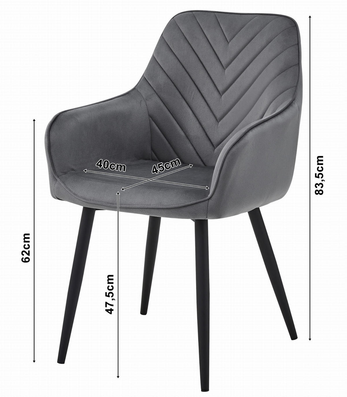 STUHL NEMI 4-er Set, Grün, Schwarz, mit Samtstoff gepolstert - Grün, Textil/Metall (54/84/61cm) - Komodee