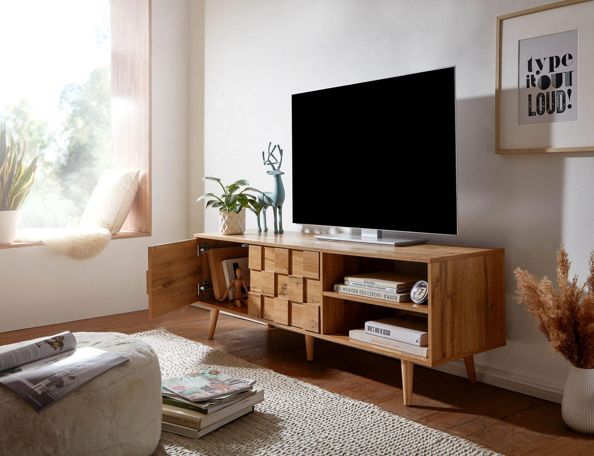 LOWBOARD Eiche-Dekor Modern Stil für 70-Zoll Fernseher - Braun, Eichenholz/Holz (160/51/40cm) - KADIMA DESIGN