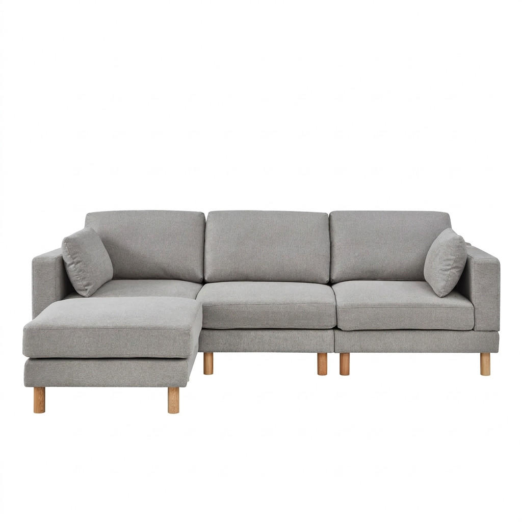 ECKSOFA 235/152/78 cm Grau mit Fußbank, 3-Sitzer - Hellgrau/Grau, Holz/Textil (235/152cm) - Oxeza