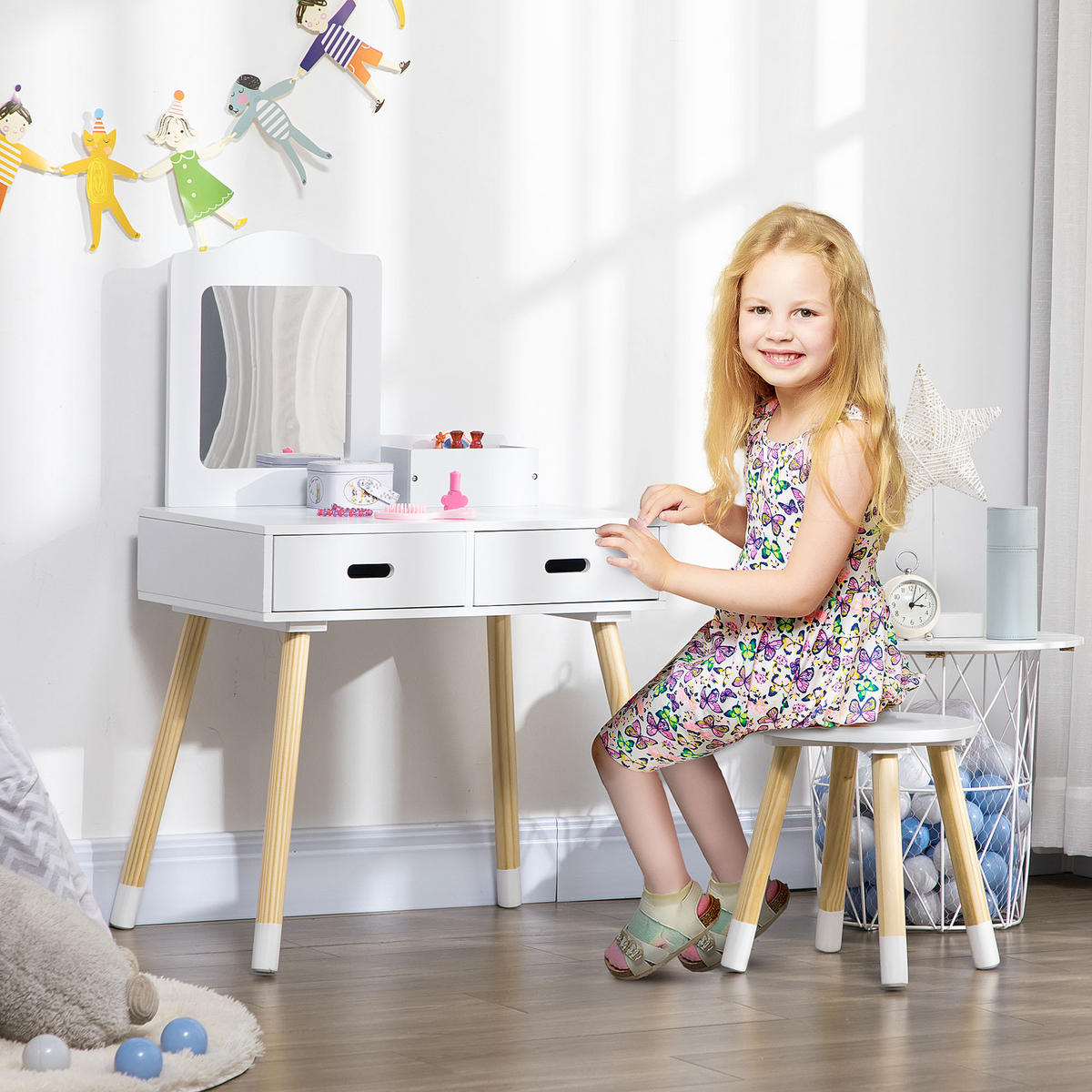 KINDERSCHMINKTISCH DE-18631 Weiß/Holz - Weiß, Holzwerkstoff (40/95/60cm) - ComfortXL