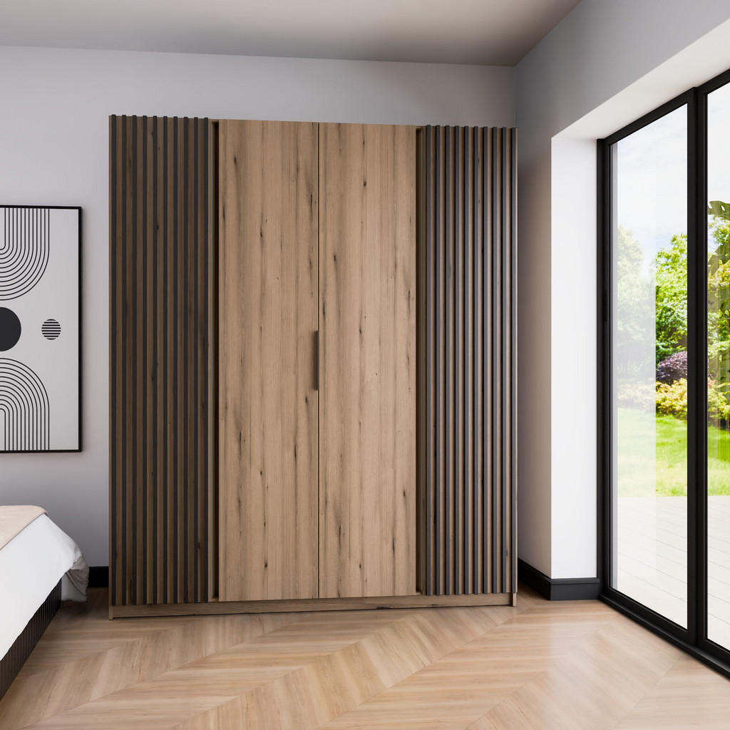 Thumbnail - Masseno Drehtürenschrank, Gold, Holzwerkstoff, 11 Fächer, Rechteckig, 200x239x61.9 cm, Schlafzimmer, Kleiderschränke, Dr...