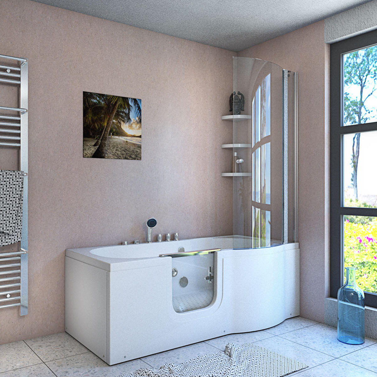 SENIORENDUSCHE Whirlpool mit Tür S12D-TH-WP-L-EC - Weiß, Glas/Kunststoff (85/200/170cm) - AcquaVapore by Sandra Jentho