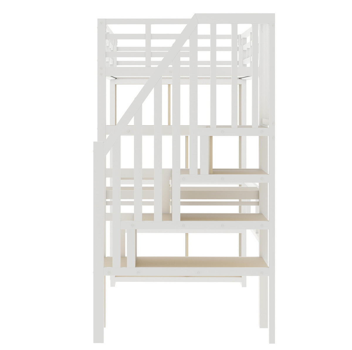 HOCHBETT aus Metall und MDF 90x200 cm Weiß mit Schreibtisch, Stauraumtreppe und App-gesteuerter LED-Lichtleiste - Weiß, Metall (90/200cm) - Modfu