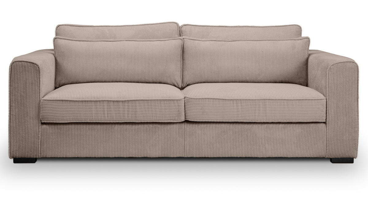 SOFA beige-braun Cord 3-Sitzer 241 cm, Couch mit Wellenfederung - Schwarz/Braun, Holzwerkstoff/Kunststoff (241/92/112cm) - Inn.Furn