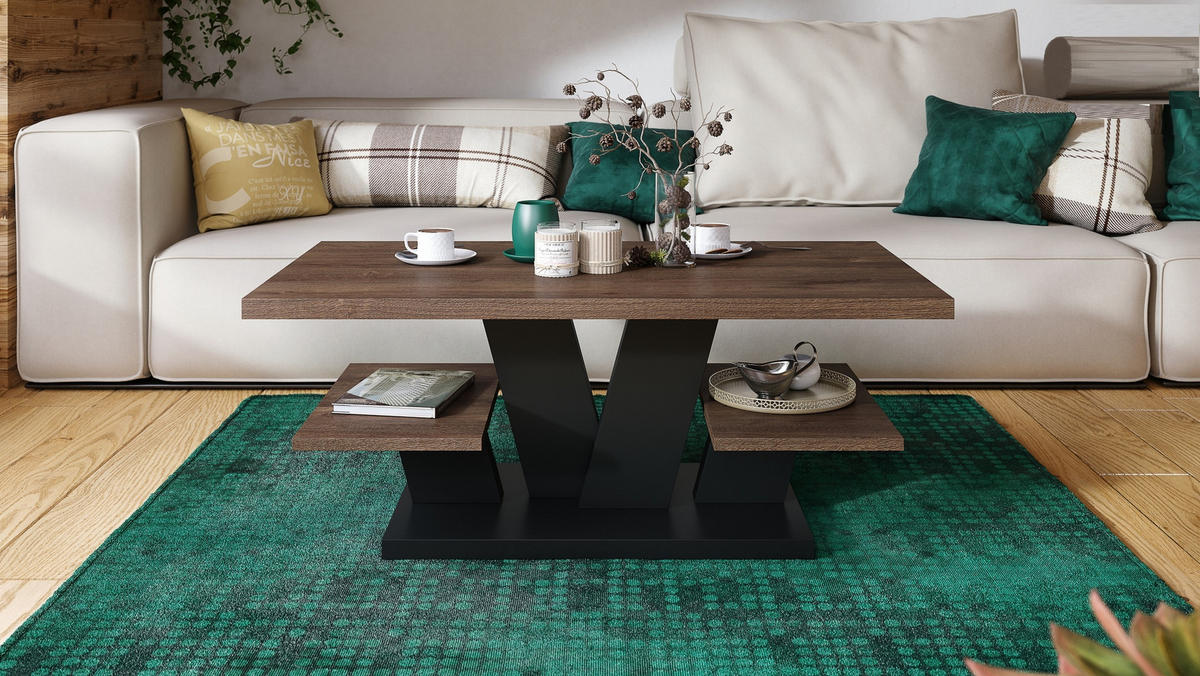 COUCHTISCH rechteckig Eiche dunkel - Schwarz matt 110/60/45 cm - Dunkelbraun/Schwarz, Holzwerkstoff (60/110/45cm) - designimpex