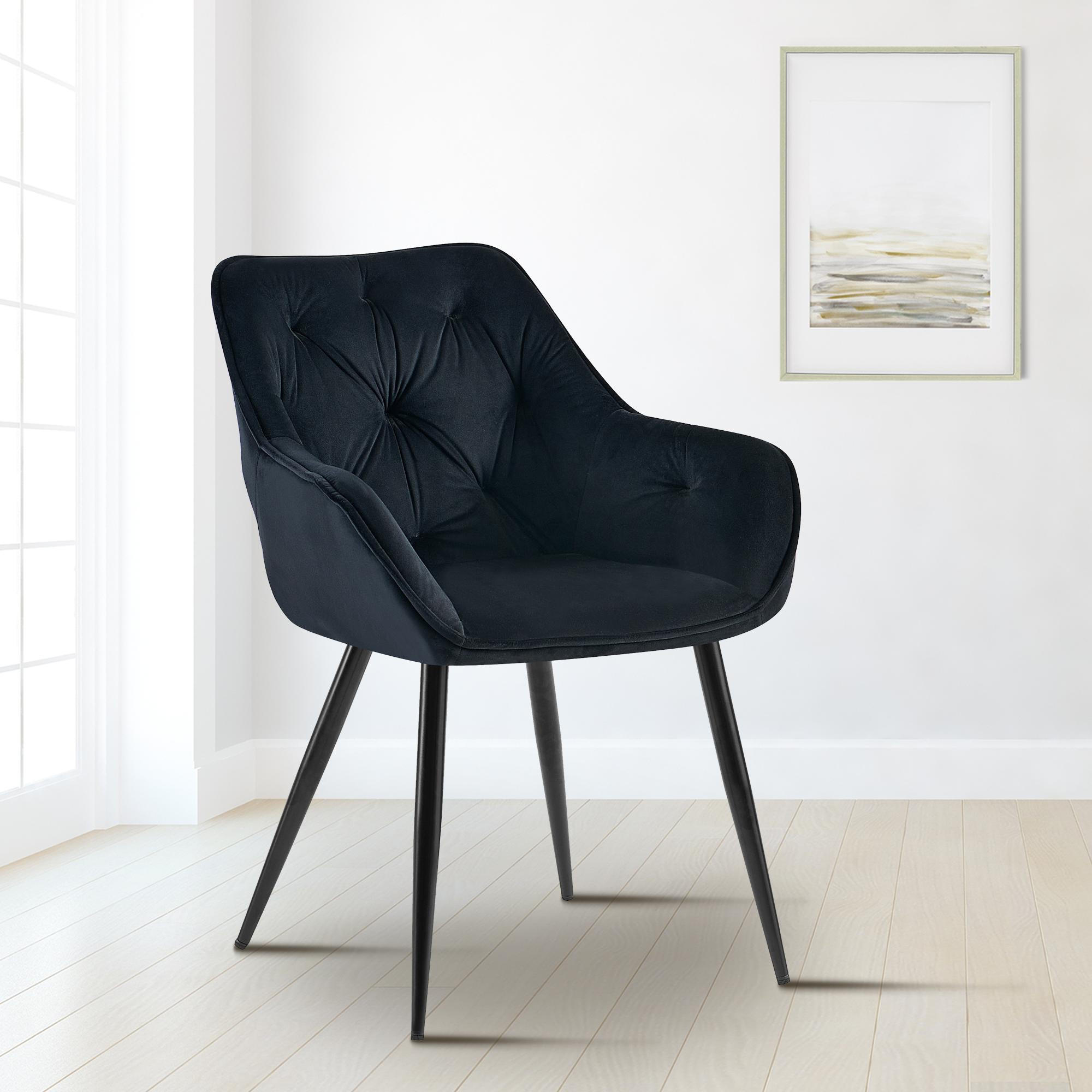 ARMLEHNENSTUHL 2er Set Samt Schwarz - Schwarz, Textil/Metall (56/81/58cm) - CLP