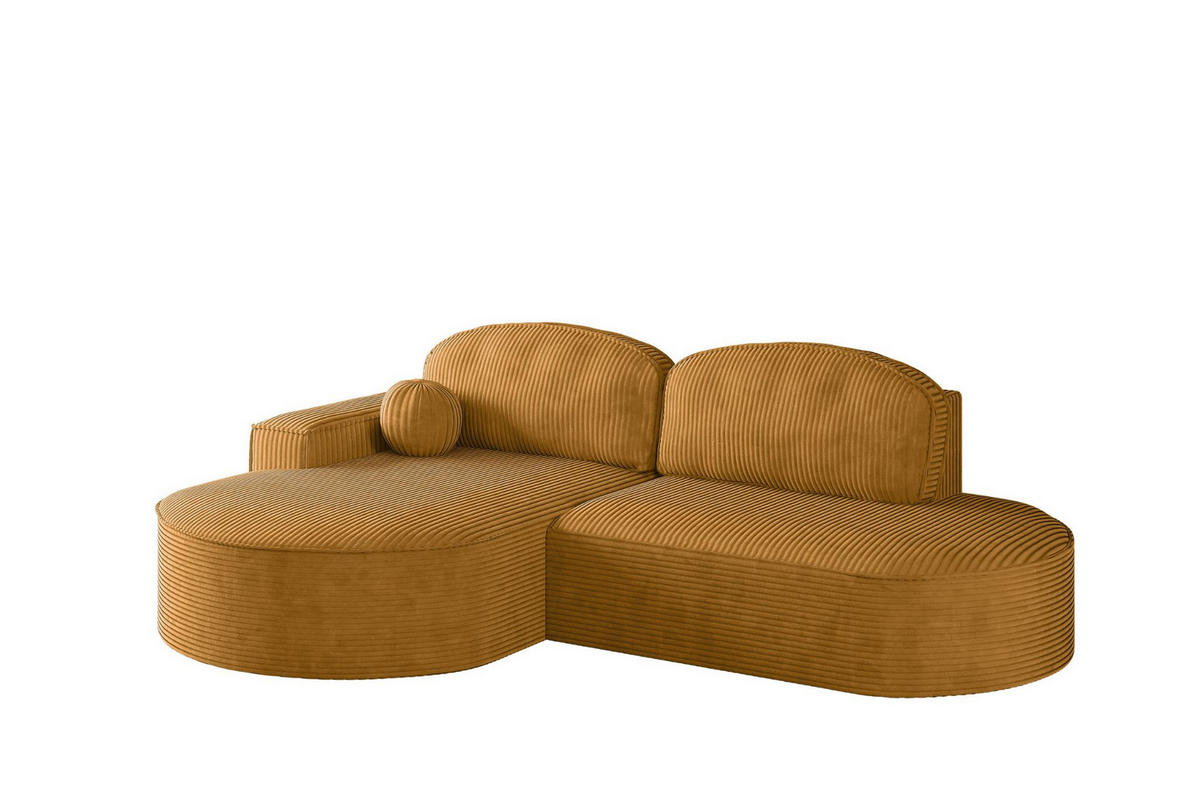 ECKSOFA mit Schlaffunktion und Bettkasten Modena Runden stoff Poso Senffarbe Links - Gelb, Holz/Textil (179/278cm) - Kaiser Möbel
