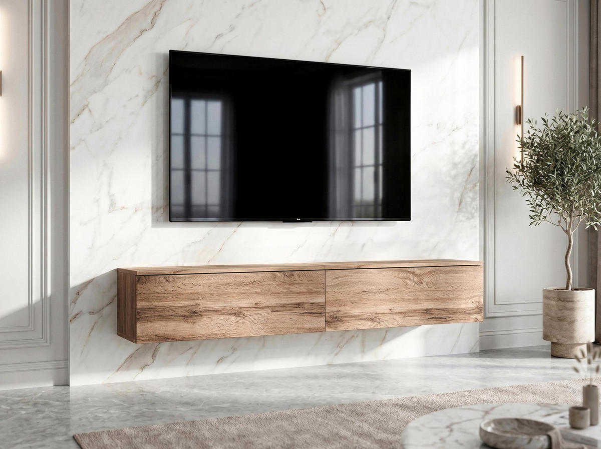 LOWBOARD Barvo 2x100 Eiche Wotan 200/34/32 cm – hängendes TV-Board - Braun, Holzwerkstoff (200/34/32cm) - AX Living