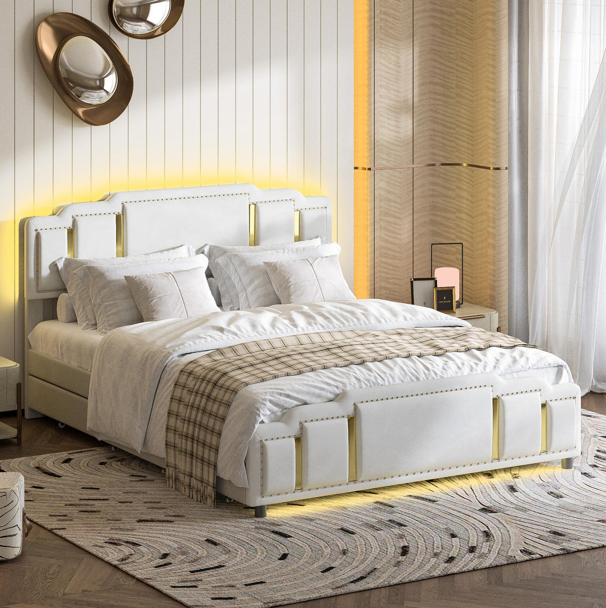 POLSTERBETT 160/200 cm Beige aus Samt mit Schubladen - Beige, Textil (160/200cm) - OKMYHOME