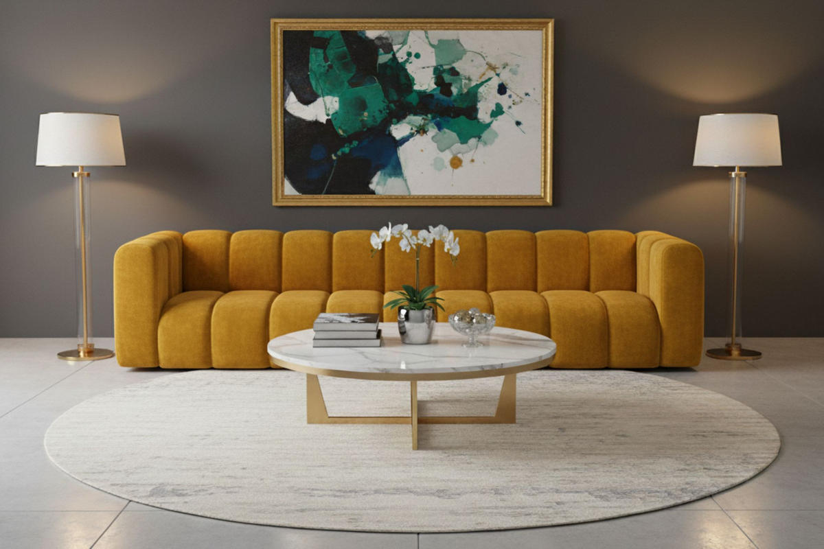 COUCH, Fünfsitzer-Sofa Grand, Veloursstoff Salvador, Gelb - Gelb, Holz (314/70/87cm) - Kaiser Möbel