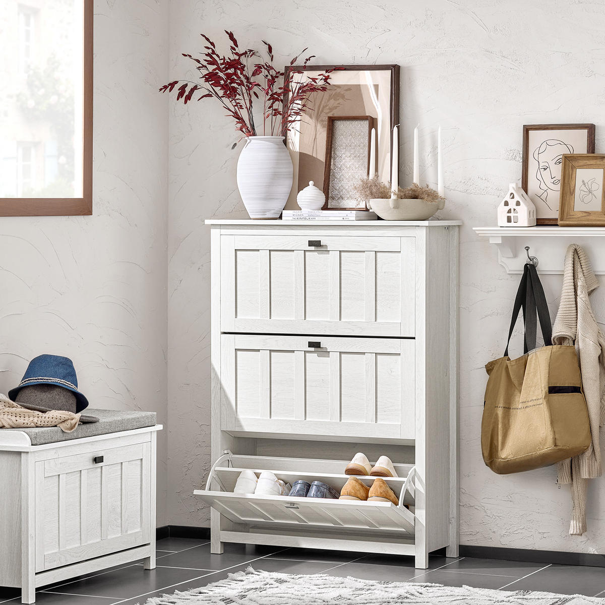 SCHUHSCHRANK Weiß - Weiß, Holzwerkstoff (80/111/30cm) - SoBuy