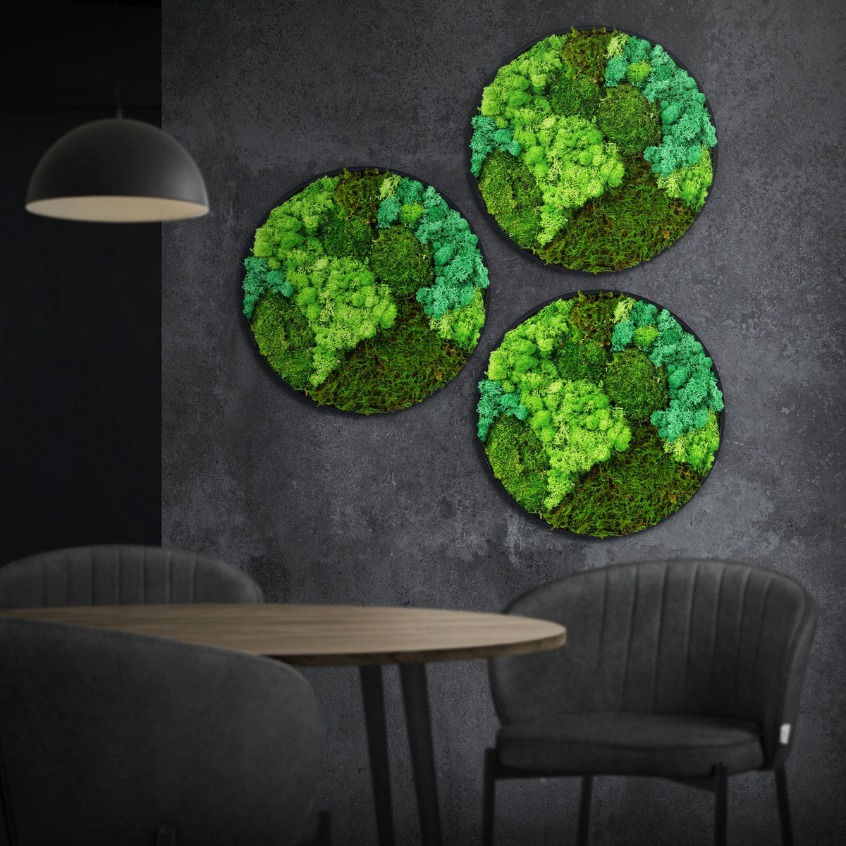 MOOSBILD Rund Ø 40 cm Mooswand Indoor mit echtem echtem Kugelmoos-Islandmoos-Flachmoos-Mix und Holzrahmen Grün - Waldgrün, Naturmaterialien (40/40/3cm) - ECD-Germany