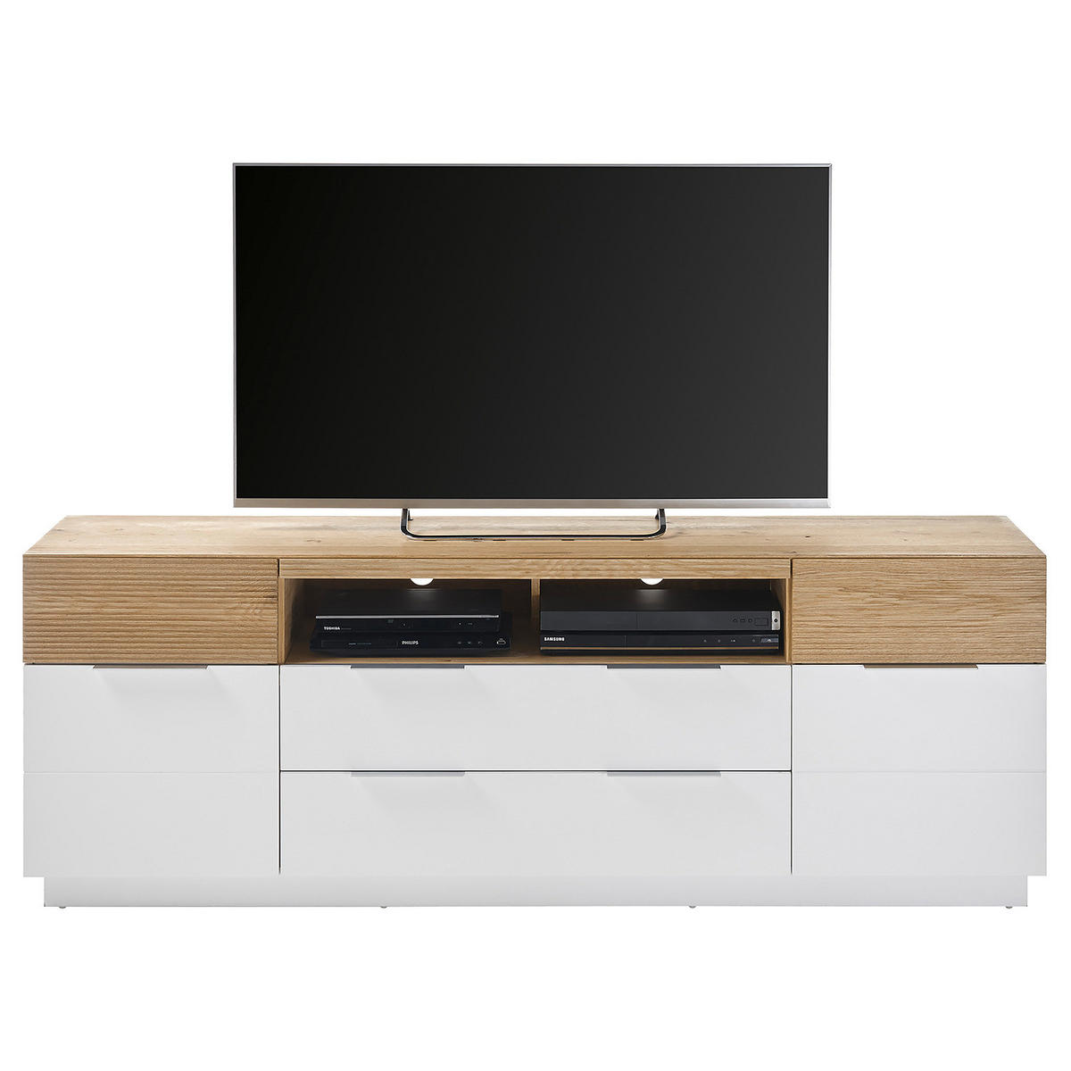 SIDEBOARD - Eiche / Weiß - Echtholzfurnier - Eichefarben/Weiß, Holz/Holzwerkstoff (182/63/40cm) - home24
