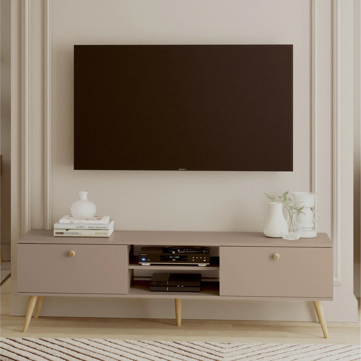 LOWBOARD NATURA, 170 cm, Beige Macchiato, 2 Schubladen mit Soft-Close - Beige, Holz (170/50/41cm) - Excellent Home