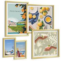 BILDER SET 5er Set - 50x50 cm & 20x30 cm & 40x60 cm Goldrahmen - Fruchtmuster und italienische Kultur - Goldfarben, Kunststoff (40/60cm) - TULUP