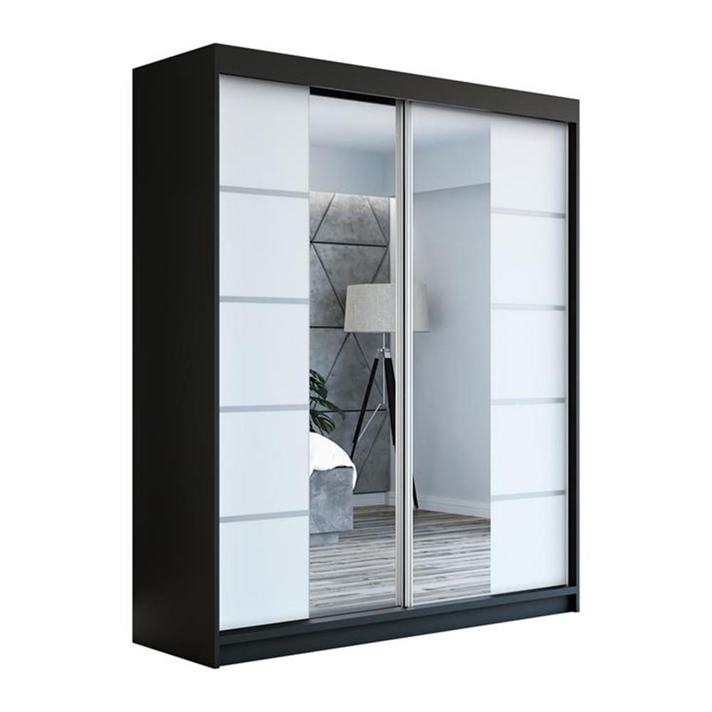 SCHWEBETÜRENSCHRANK 180 CM KRINO Farbe: Schwarz / weiß / weiß - Schwarz/Weiß, Holzwerkstoff (180/215/59.5cm) - A&J MöbelLand