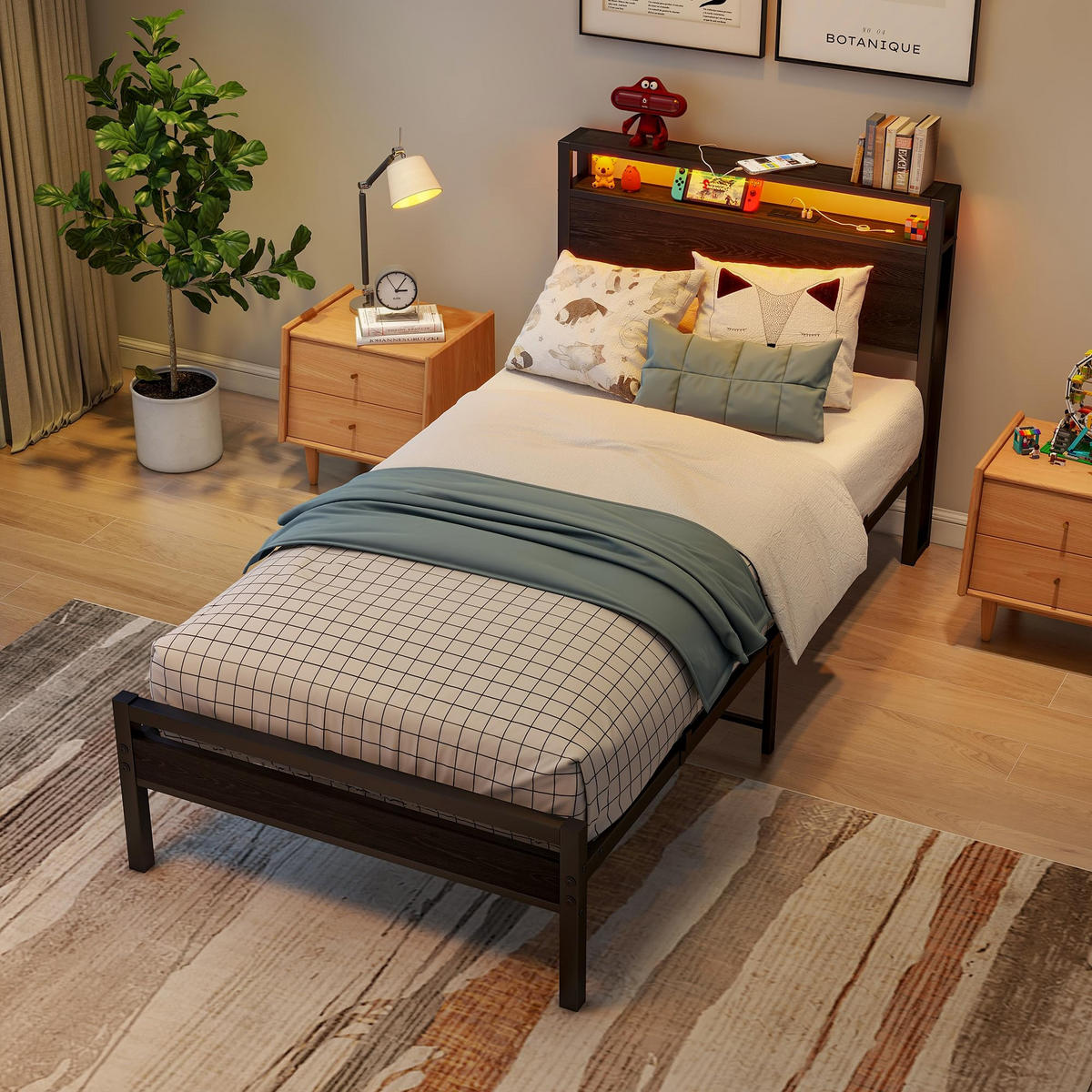 BETT 90/200 cm DE-33031 mit USB und LED-Beleuchtung Schwarz - Schwarz, Metall (90/200cm) - ComfortXL