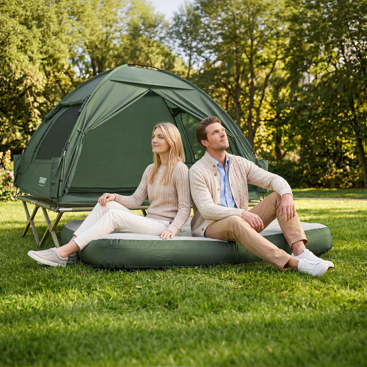 LUFTBETT mit integrierten Kissen OGS32-II-L-P01 - Ahornfarben, Fell (137/191cm) - SoBuy