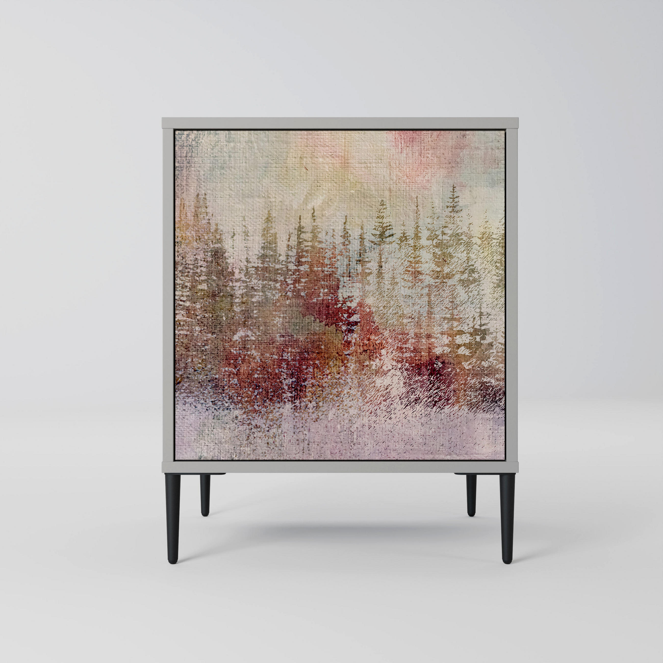 SIDEBOARD VEILED SUMMIT, Grau, 57,5x42x72,5 cm, Schwarze Metallfüße - Multicolor/Schwarz, Holzwerkstoff/Metall (57.5/72.5/42cm) - SpaceRebels