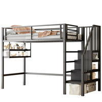 HOCHBETT 90/200 cm aus Metall und MDF mit Stauraumleiter und Regalen Schwarz - Schwarz, Metall (90/200cm) - Modenvie
