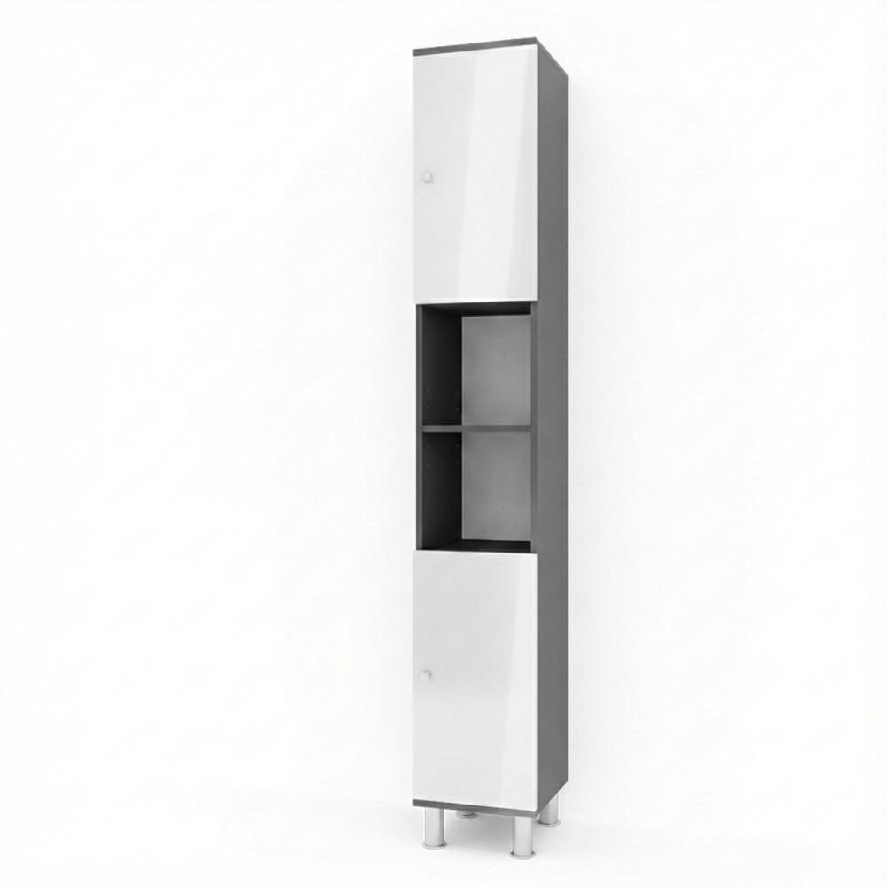 BADSCHRANK Fynn Anthrazit 30 x 190 cm - Anthrazit/Weiß, Holzwerkstoff (30/190/30cm) - Vicco