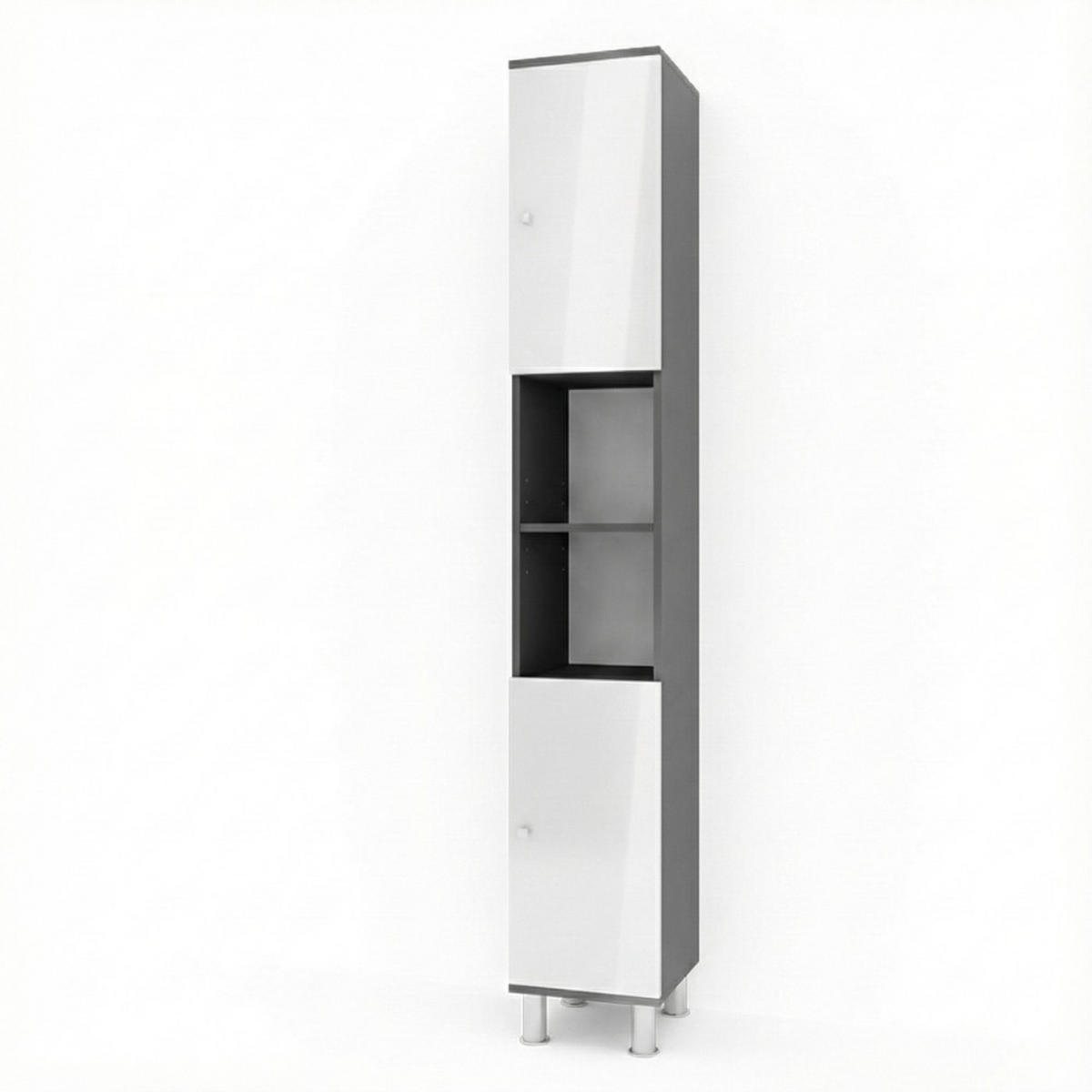 BADSCHRANK Fynn Anthrazit 30 x 190 cm - Anthrazit/Weiß, Holzwerkstoff (30/190/30cm) - Vicco