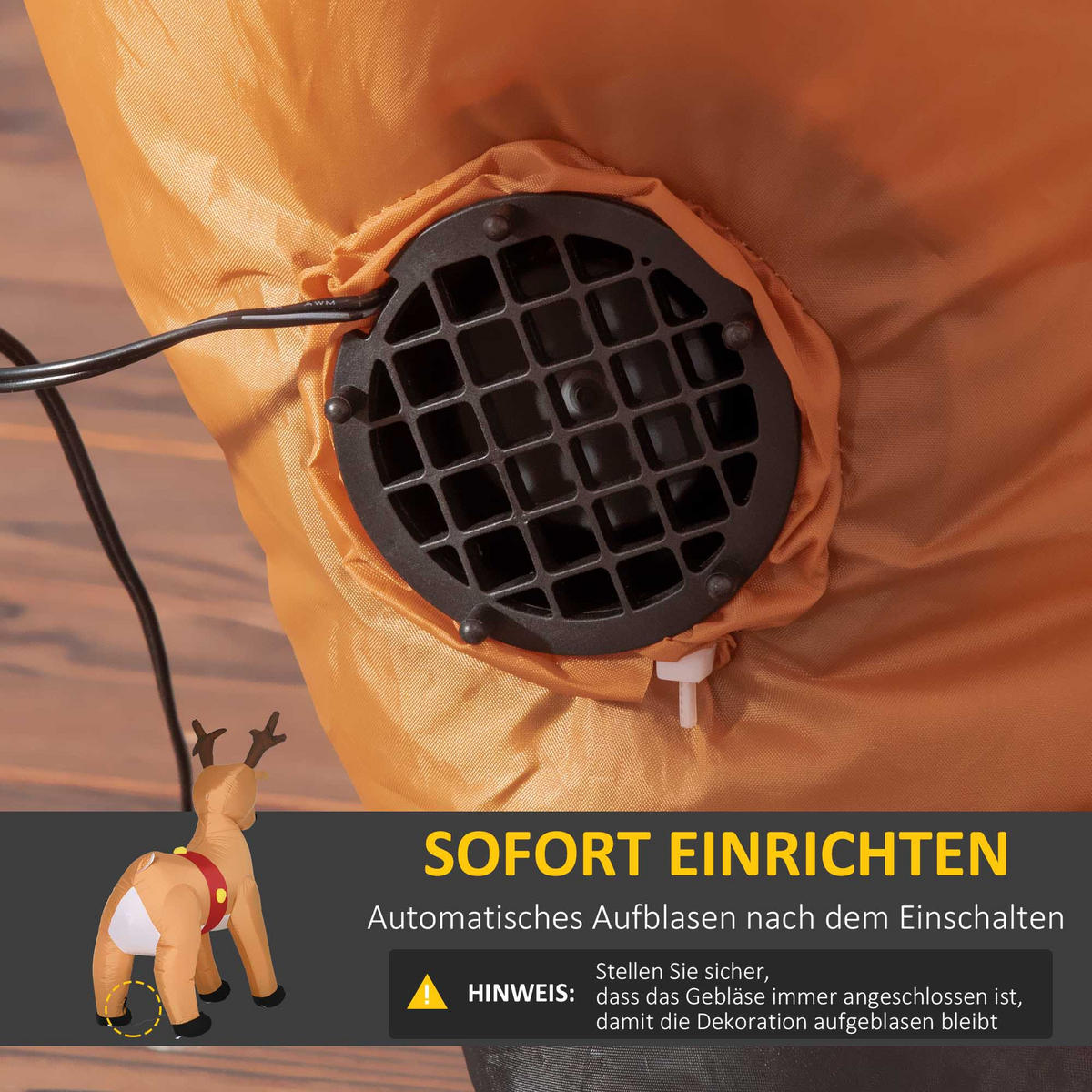 AUFBLASBARES Weihnachts-Rentier 180 cm aufblasbare Weihnachtsdeko mit LED - Gelb, Textil (80/180/155cm) - HOMCOM