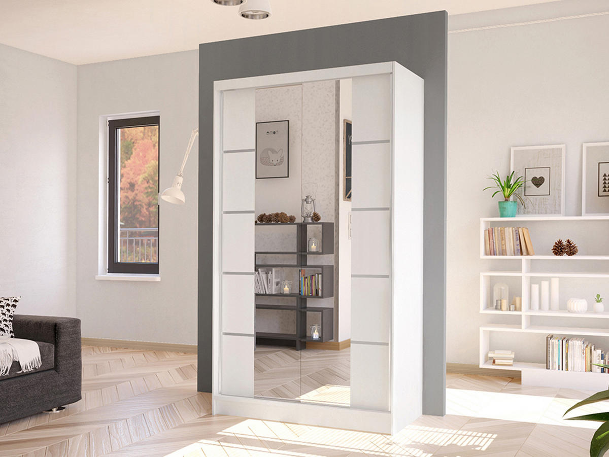 SCHWEBETÜRENSCHRANK Diego V - Weiß, Holzwerkstoff/Metall (100/200/58cm) - MIRJAN24