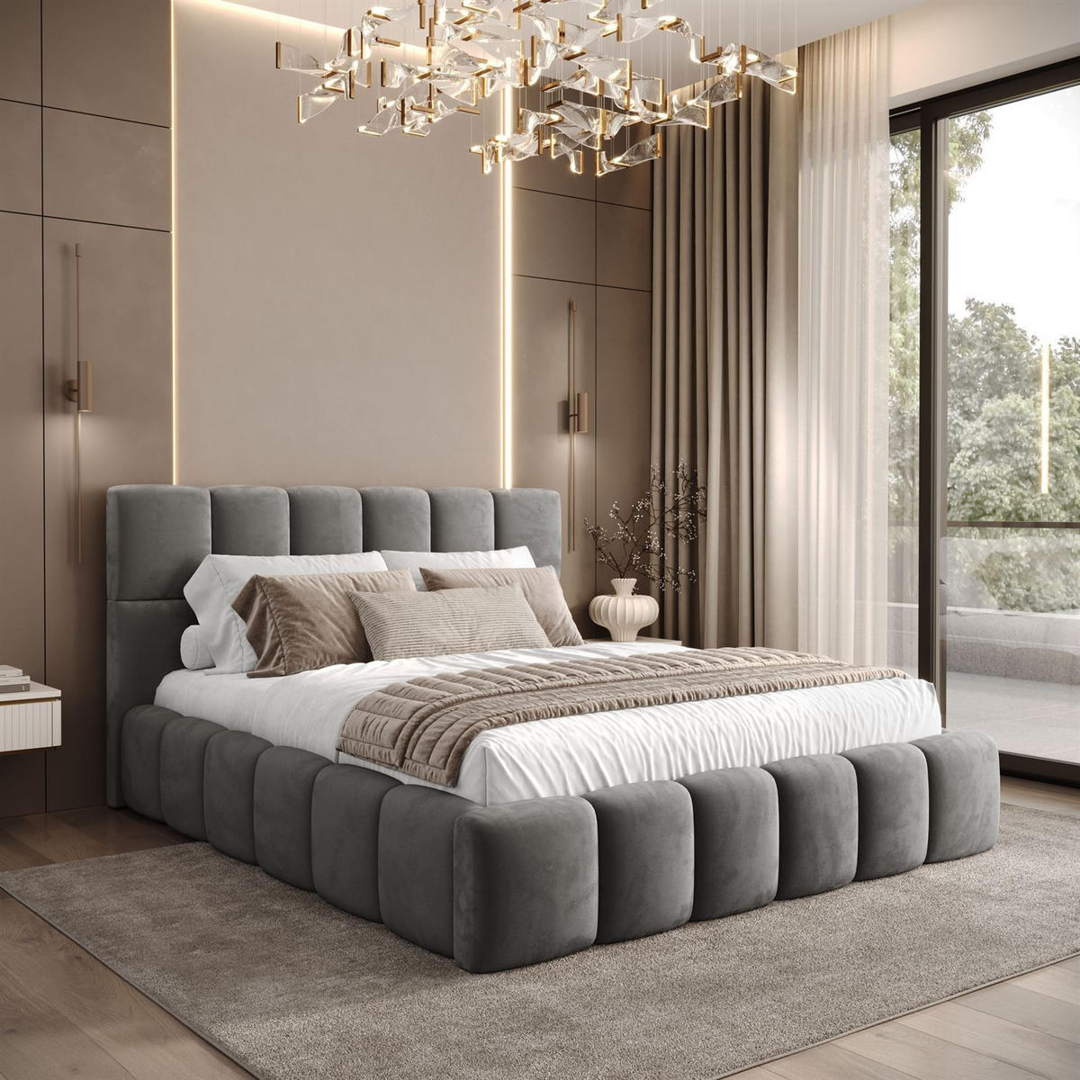 POLSTERBETT VENEZIA mit Bettkasten 180x200, Royal Velvet 250 - Grau, Textil (180/200cm) - Lookway