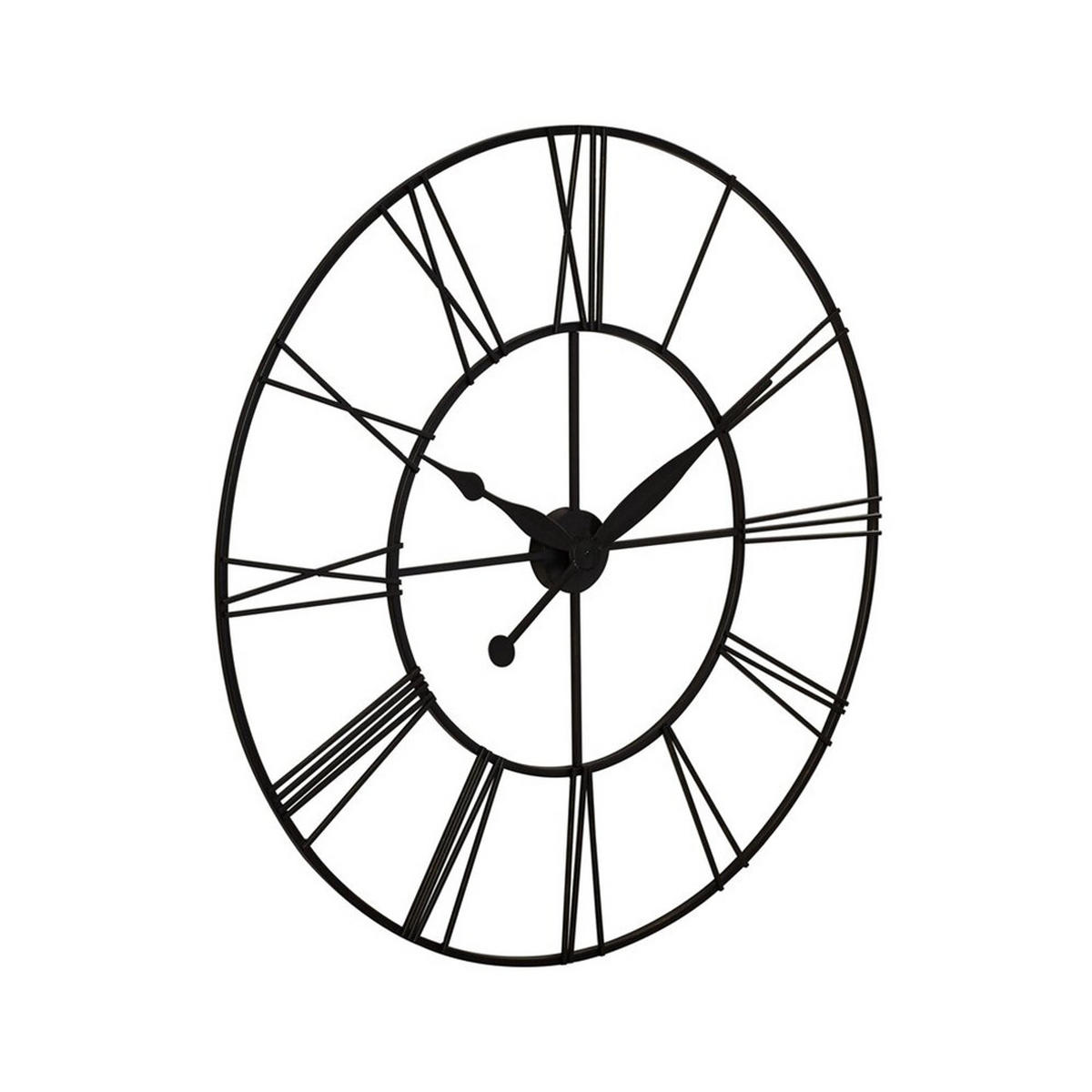 WANDUHR mit Römischen-Ziffern aus Eisen in Schwarz Round Leises Uhrwerk Präzise Zeitanzeige Durchmesser 60 cm - Schwarz, Metall (60/1/60cm) - Livingandhome