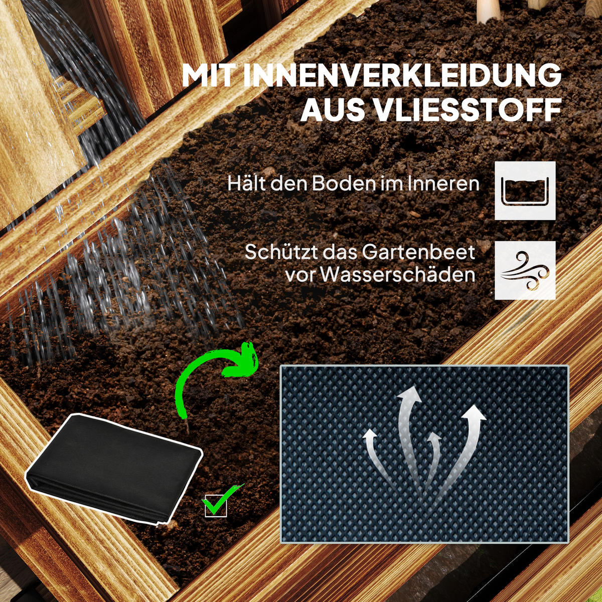 BLUMENKASTEN, Bewegliches Hochbeet, Pflanzkasten mit Spalier Massivholz Verkohlt - Braun, Holz (16/80/60cm) - Outsunny