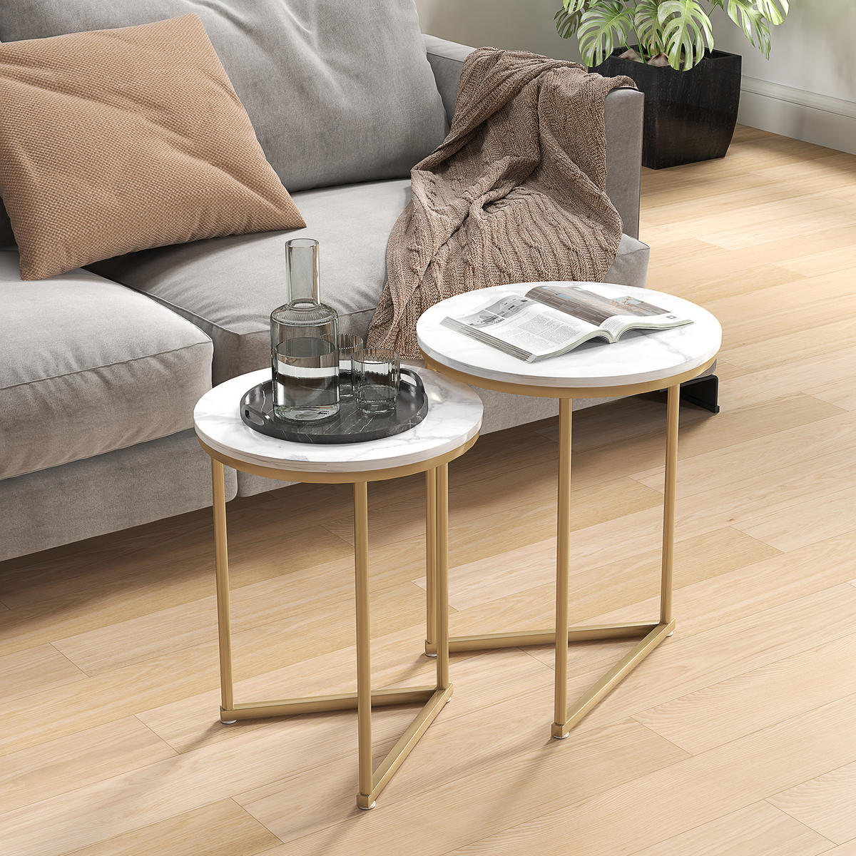 SIDOBORD, 2-set, MDF och stål, guld - Guldfärgad, Metall (45/45/55cm) - HOMCOM