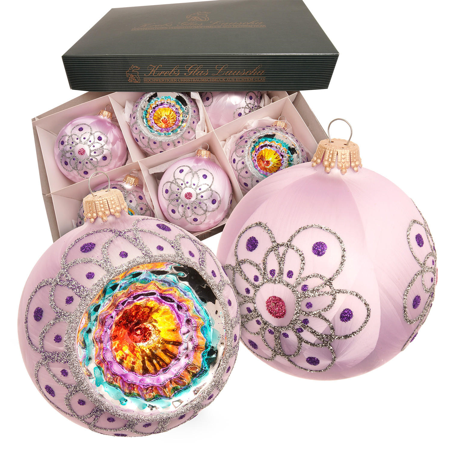 CHRISTBAUMKUGELN Reflexset Pastell Violett 8cm (Glas / 6 Stk.) - Violett, Glas (8/8/8cm) - Krebs Glas Lauscha