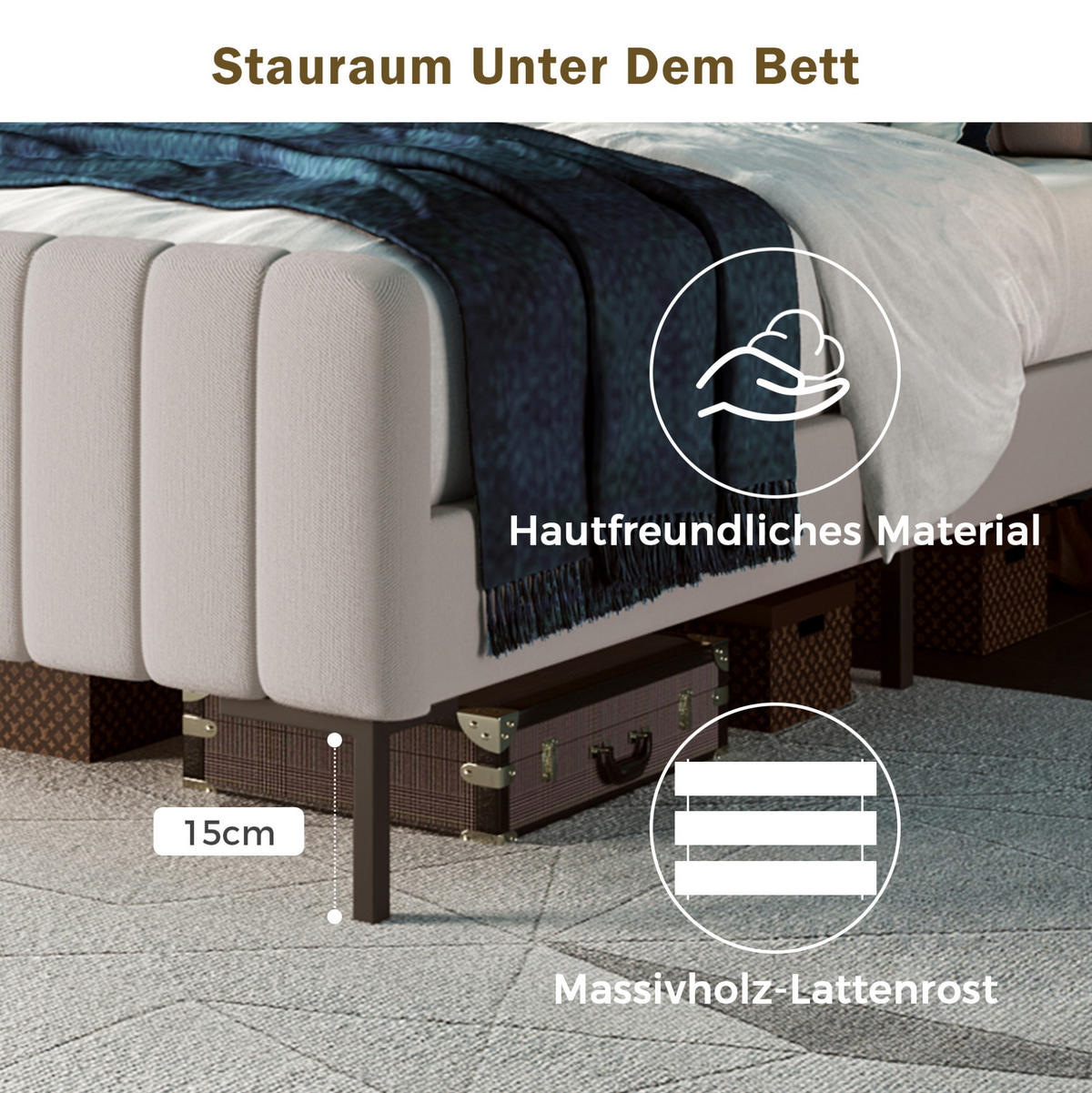 POLSTERBETT 180/200 cm Grau-Beige aus Leinen mit verstellbarem Kopfteil - Grau, Textil (180/200cm) - OKMYHOME