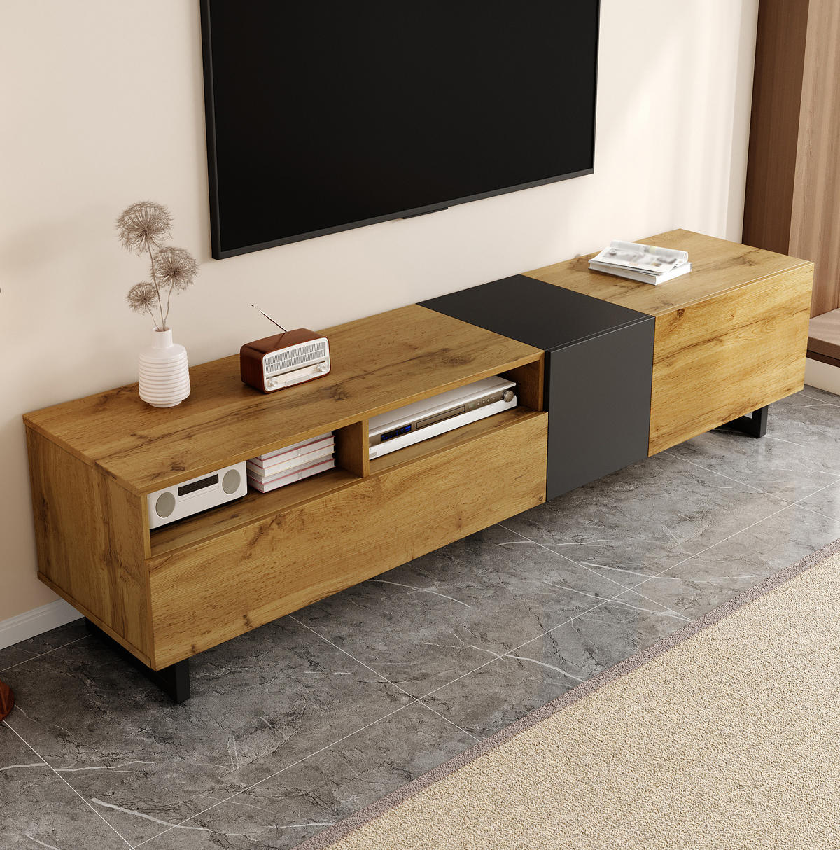 TV-ELEMENT mit 3 Türen 170 cm Holzoptik Dunkelgrau - Grau, Holzwerkstoff (36.5/42/170cm) - Beauniv