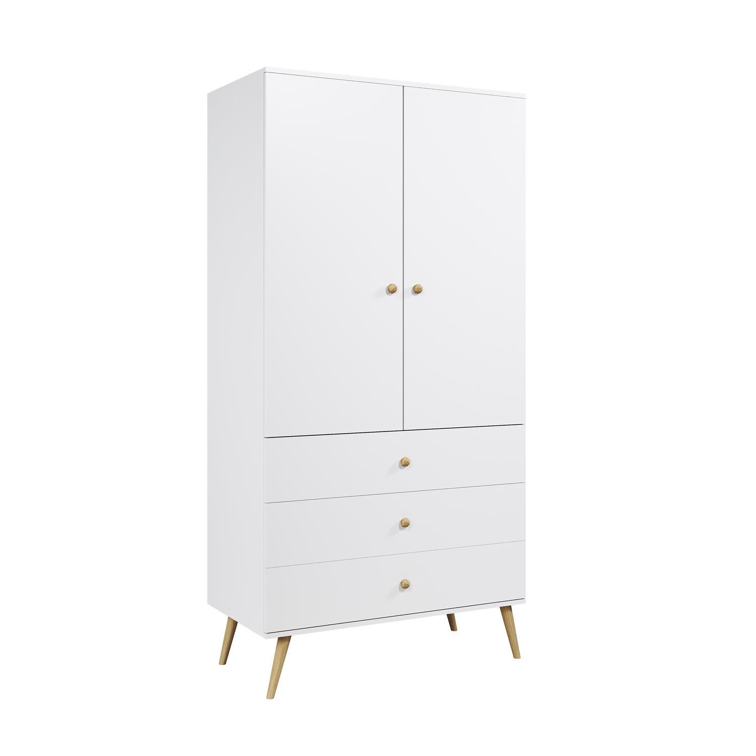 KLEIDERSCHRANK Ikon Weiß, zweitüriger Kleiderschrank mit Schubladen - Weiß, Holzwerkstoff (100/202/52cm) - Bettso