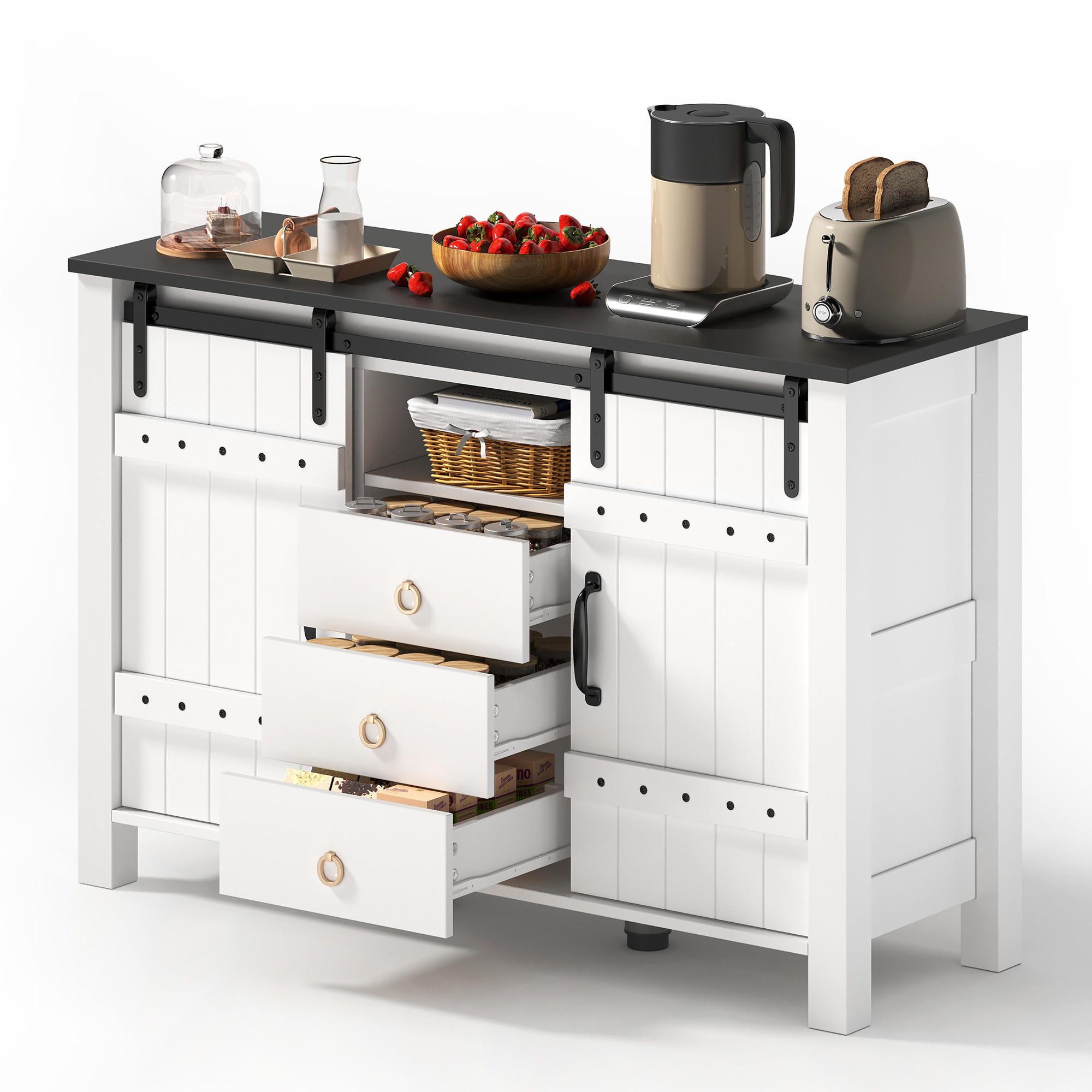 SIDEBOARD 120/40/80 cm Weiß aus MDF mit Schiebetüren - Weiß, Holzwerkstoff (120/80/40cm) - OKWISH