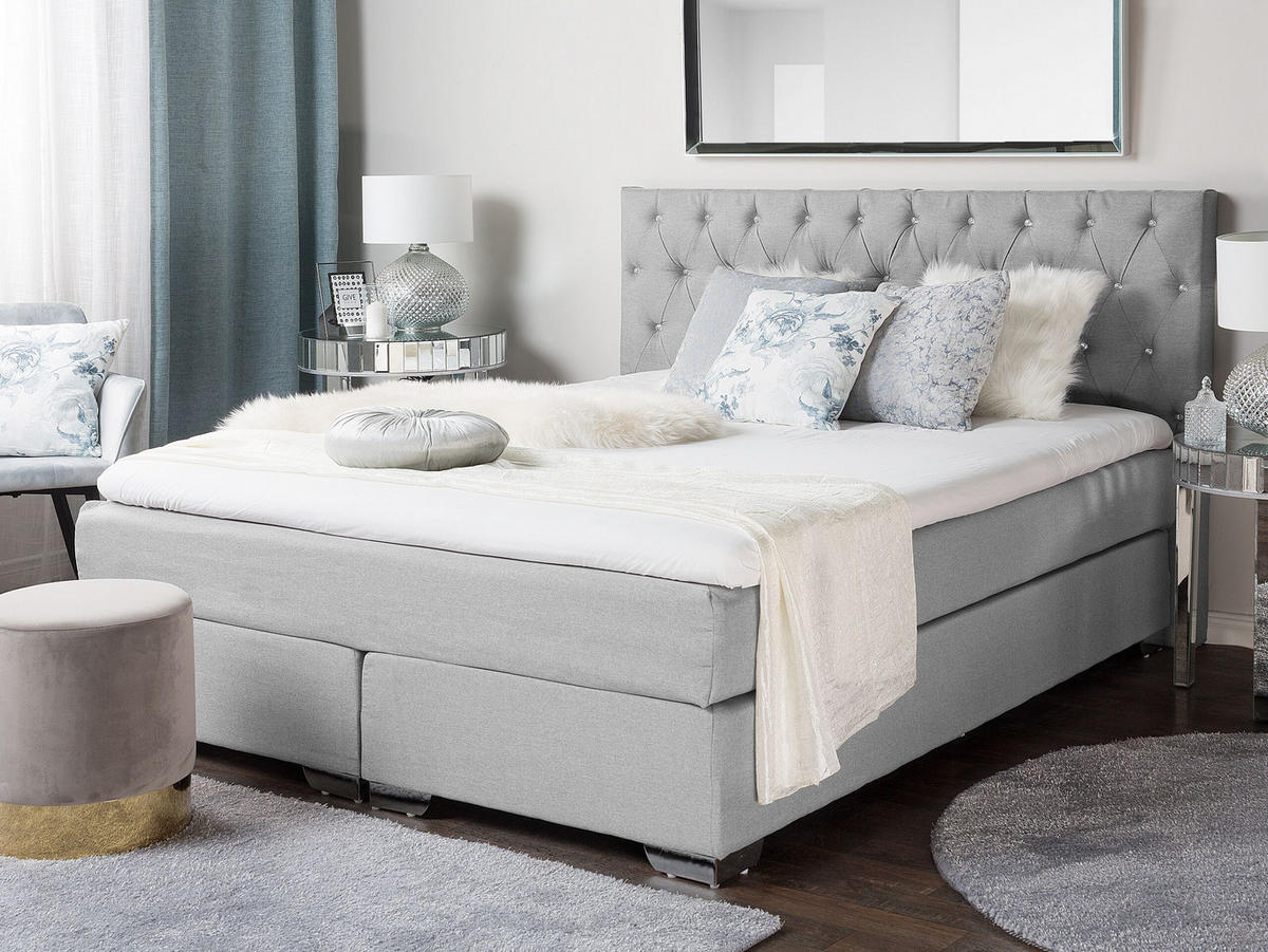 BOXSPRINGBETT 180/200cm Hellgrau Duchess - Hellgrau, Textil (180/200cm) - Beliani