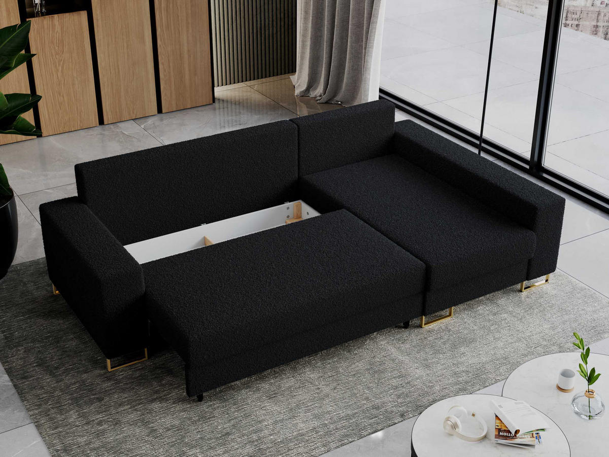 ECKSOFA Dorian Boucle Schwarz - Goldfarben/Schwarz, Textil/Metall (242/138cm) - MKS