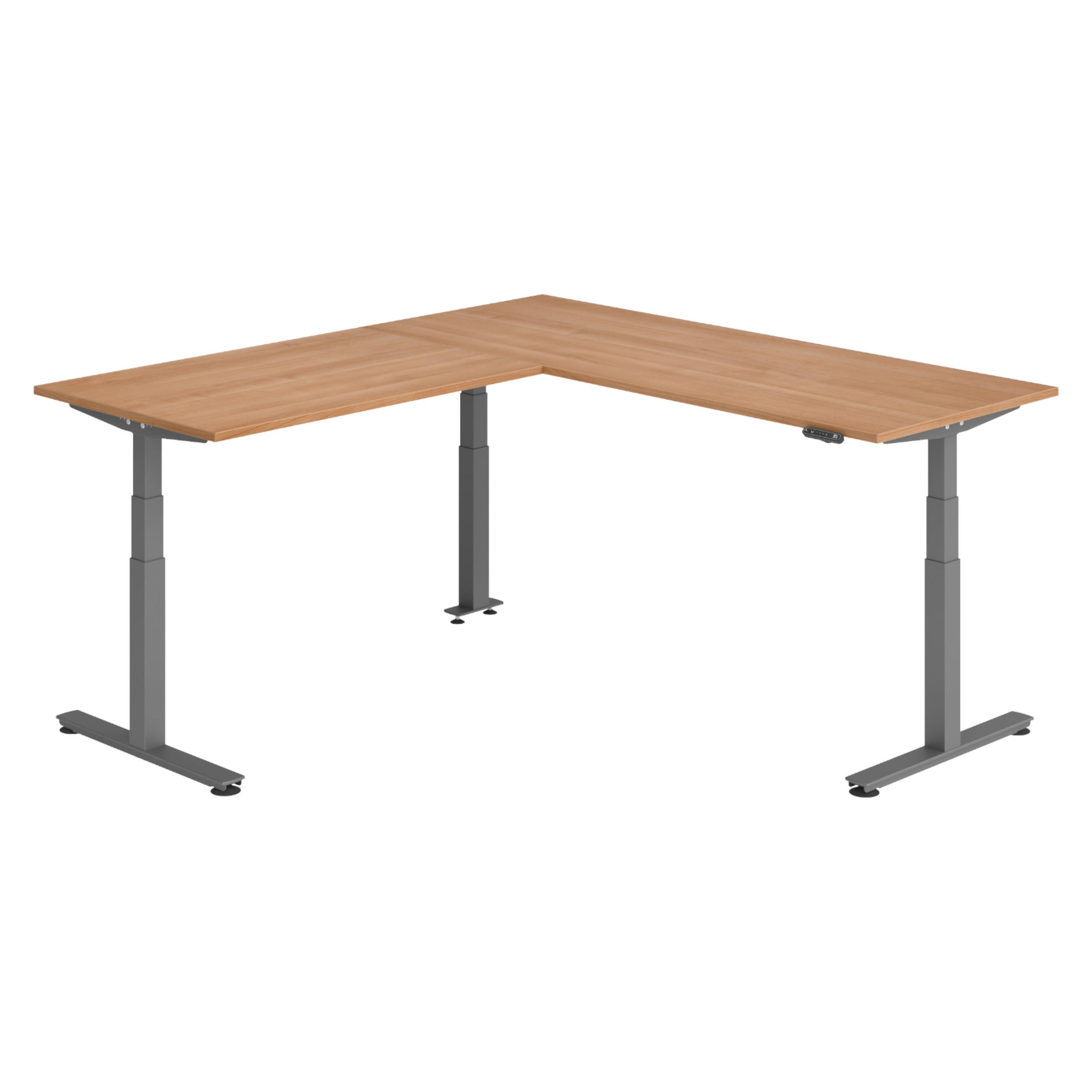 ECKSCHREIBTISCH elektrisch höhenverstellbar L-Form 220/200/74 cm in Nussbaumfarben/Graphitfarben - Nussbaumfarben/Graphitfarben, Holzwerkstoff (220/200/74cm) - bümö