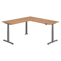 ECKSCHREIBTISCH elektrisch höhenverstellbar L-Form 220/200/74 cm in Nussbaumfarben/Graphitfarben - Nussbaumfarben/Graphitfarben, Holzwerkstoff (220/200/74cm) - bümö