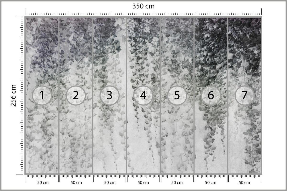FOTOTAPETE Blätter Pflanzen Natur Vintage 350x256 - Grau, Papier (350/256cm) - Muralo