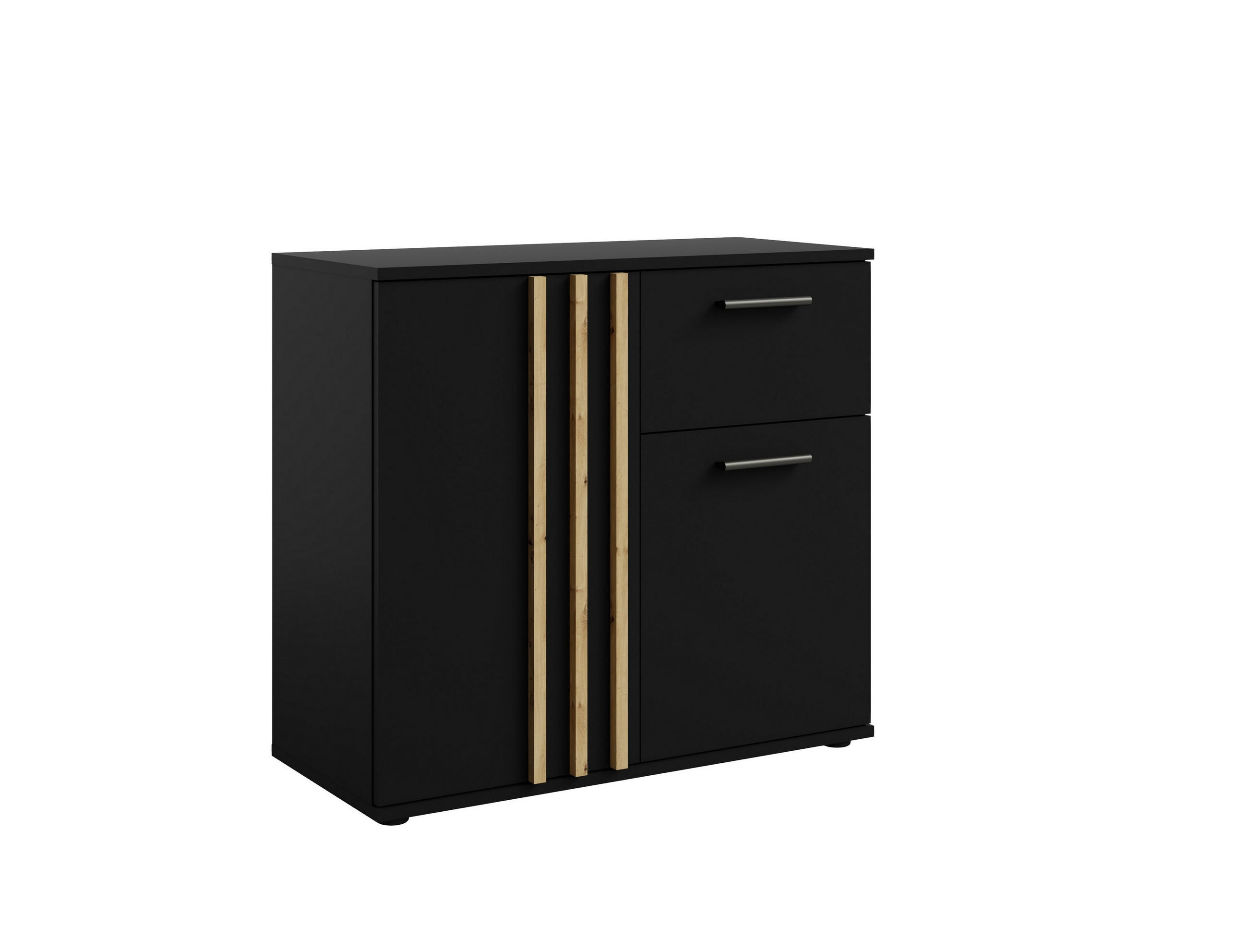 KOMMODE TECTONIC 80/72,7/35cm mit 1 Schubladen 2 Türen Schwarz - Schwarz, Holzwerkstoff (80/72.7/35cm) - MASSENO