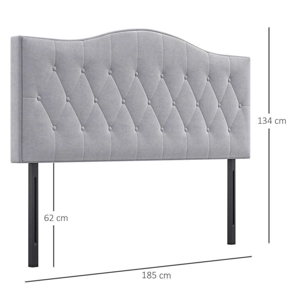 KOPFTEIL für Bett, grau Pappel, Samt, Stoff, 185 x 8 x 134 cm - Grau, Metall (8/134/185cm) - HOMCOM