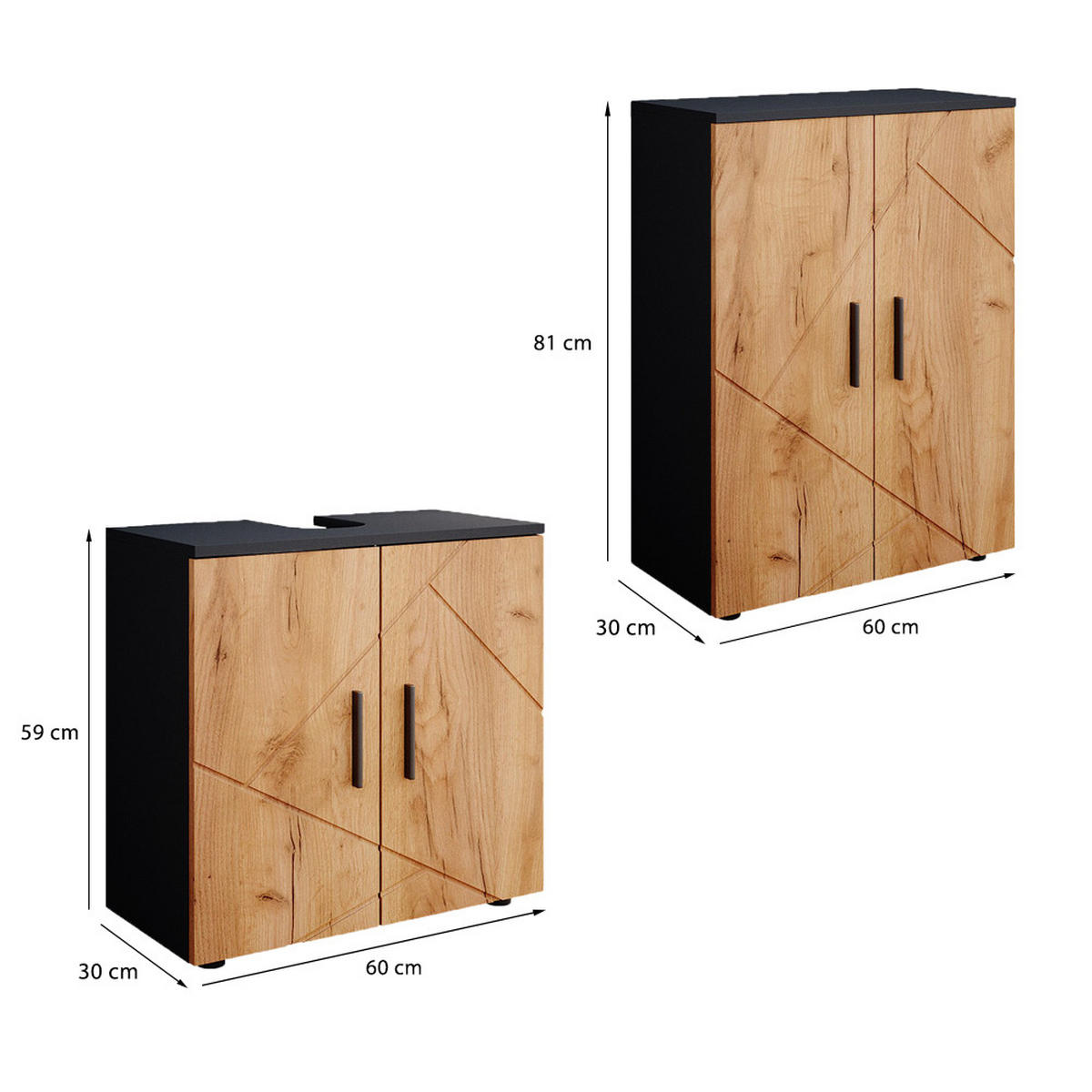 SESTAVA KOUPELNOVÉHO NÁBYTKU Irma Zlatý dub power/antracit - medově dubová, kompozitní dřevo (60/81/30cm) - Vicco