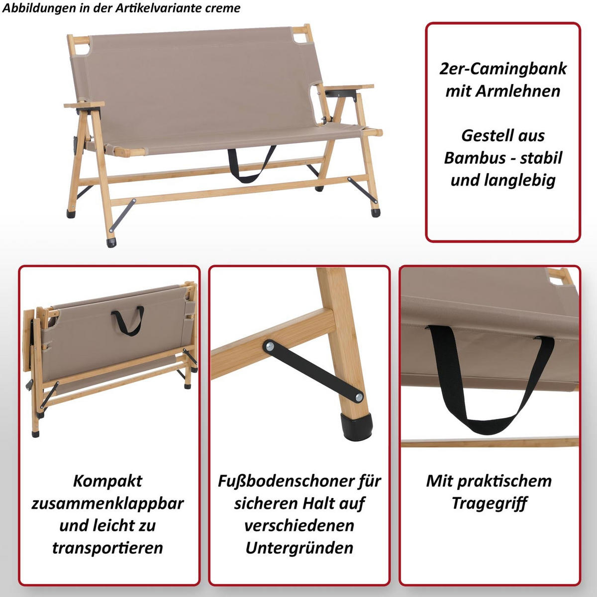 CAMPINGBANK Schwarz - Schwarz, Holz (117/69/61cm) - MCW
