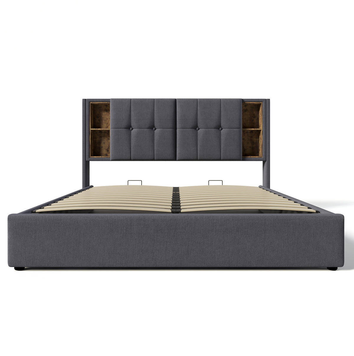 ČALÚNENÁ posteľ, 180/200 cm, bavlna sivá, s úložným priestorom a bezdrôtovým nabíjaním - sivá, textil (180/200cm) - BEAOK