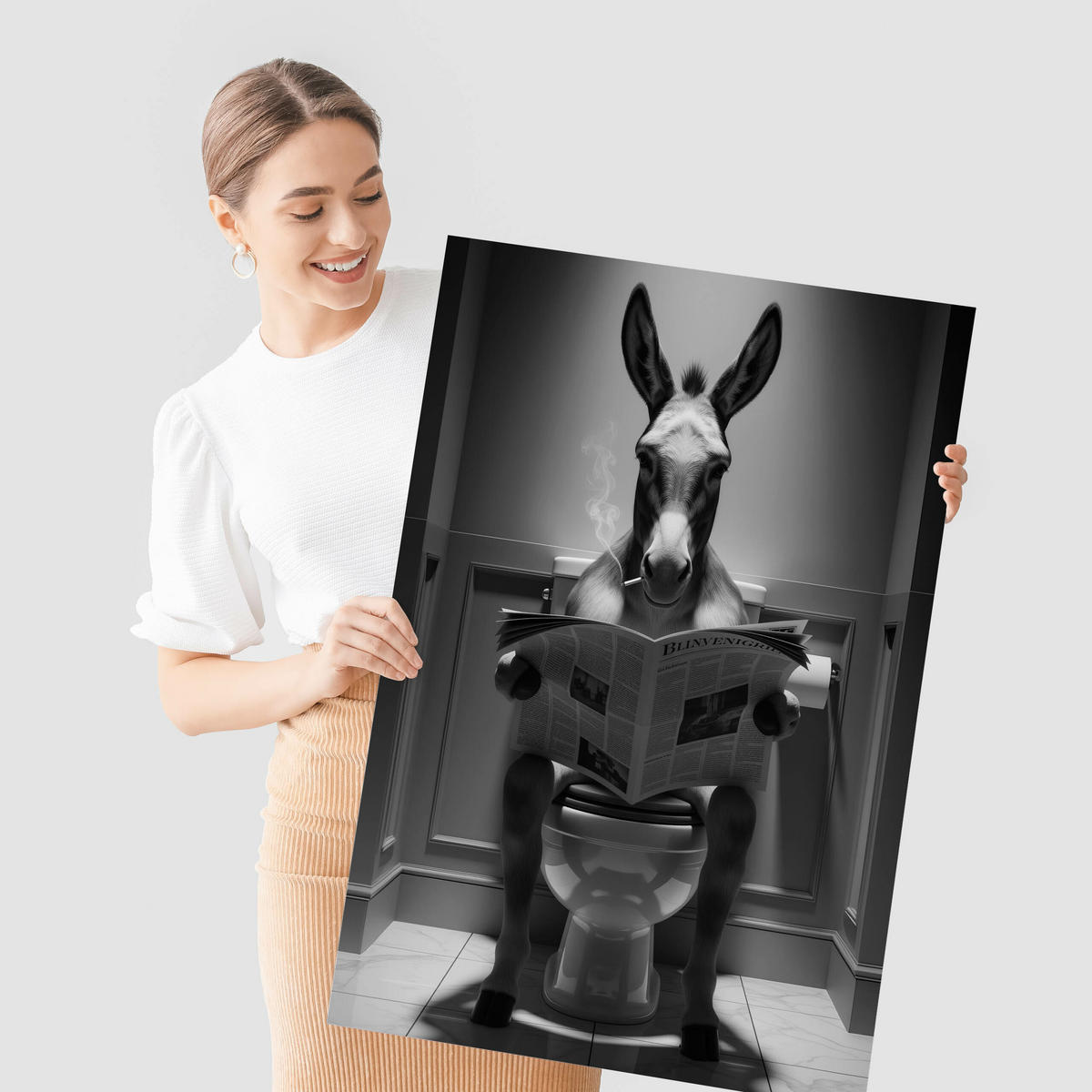 POSTER für Badezimmer WC ESEL mit Zeitung auf Toilette Abstraktion 20x30cm - Schwarz/Weiß, Papier (20/30/1cm) - Muralo