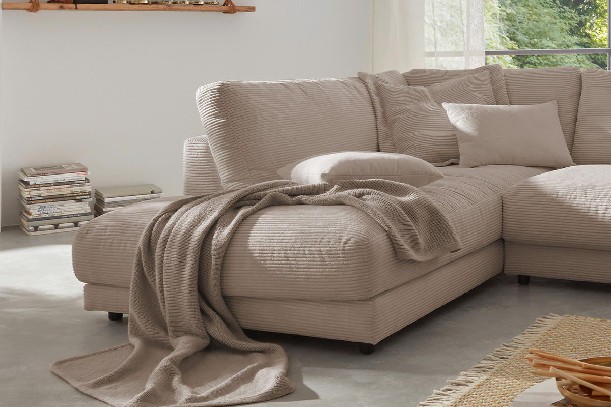 ECKSOFA MADELINE Taupe Cord - Taupe/Schwarz, Kunststoff/Textil (325/224cm) - KAWOLA