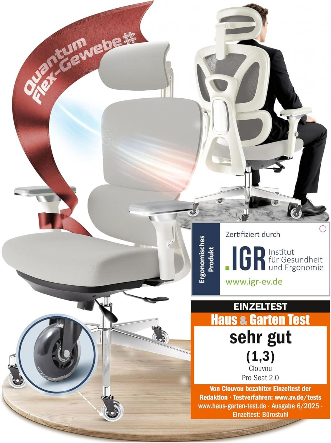 BÜROSTUHL ProSeat Creme-Weiß - Beige/Silberfarben, Kunststoff/Textil (70/145/70cm) - Clouvou